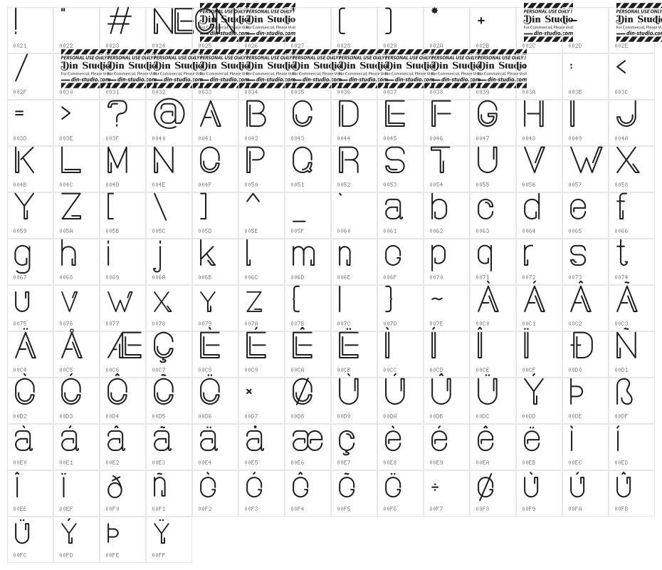 Neon Planet Display Character Map