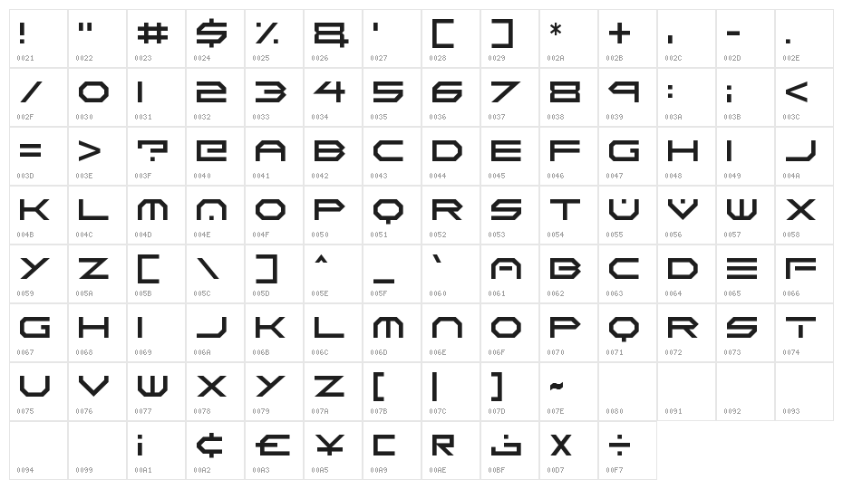 Neon Vortex Character Map