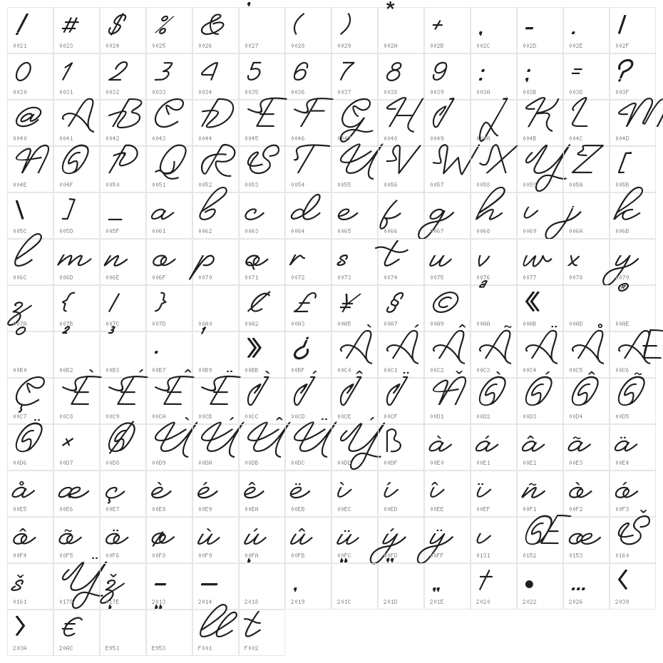 NeonBinesRegular Character Map