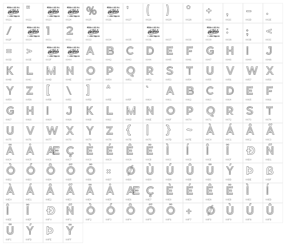 Neonblitz Character Map