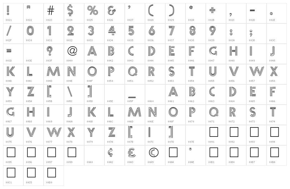 Neone Regular Character Map