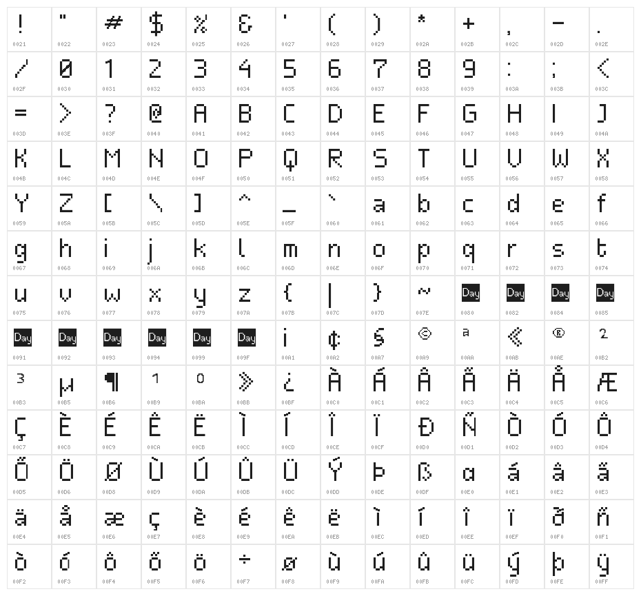 Neue Pixel Sans Character Map