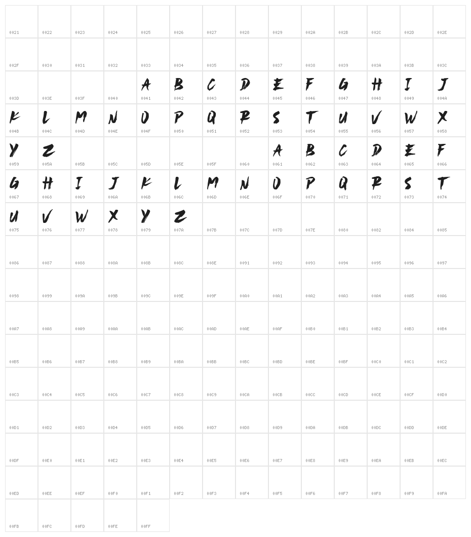 Never Settle Demo Reguler Character Map