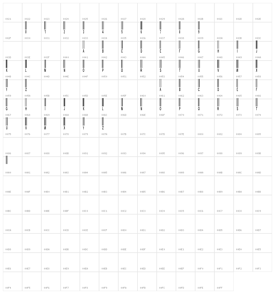 New Barcode Font tfb Character Map