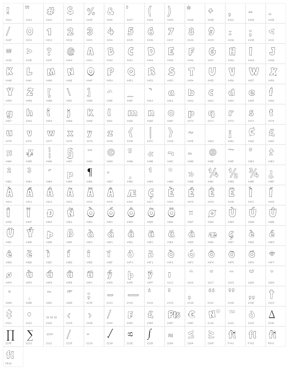 New Comic BD Outline Character Map