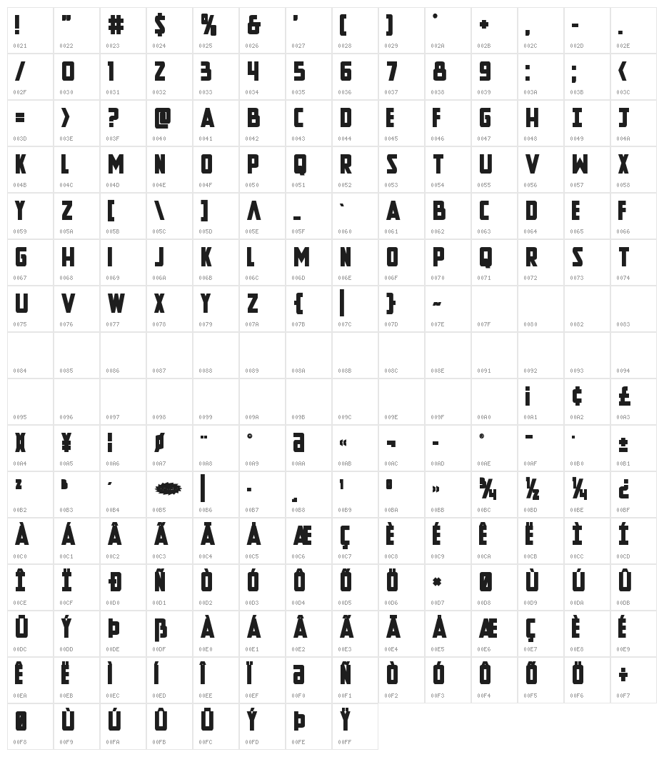 New Comic Title Bold Character Map