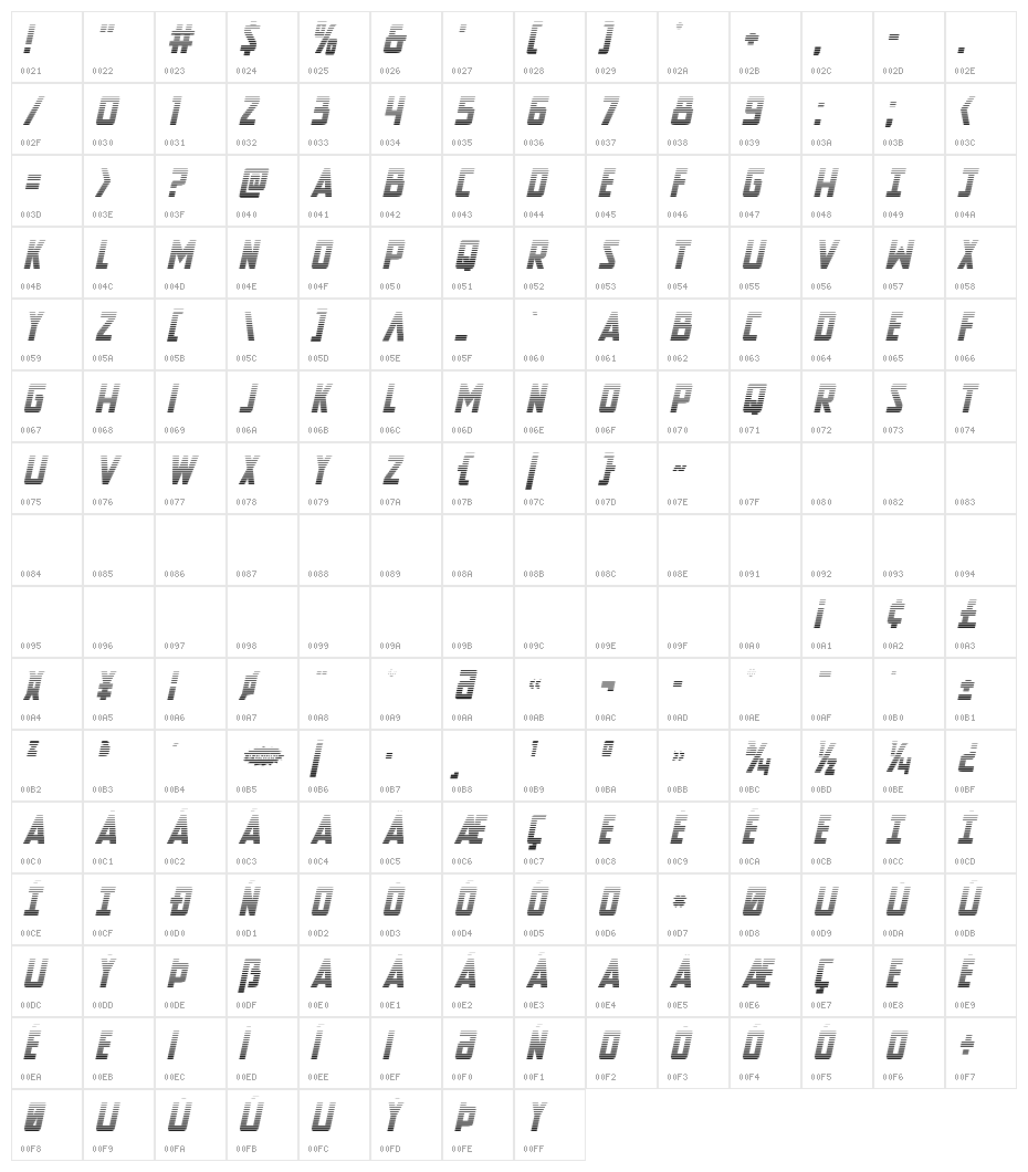 New Comic Title Gradient Italic Character Map