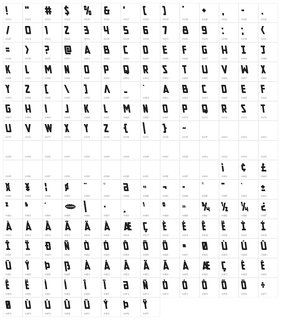 New Comic Title Semi-Leftalic Character Map