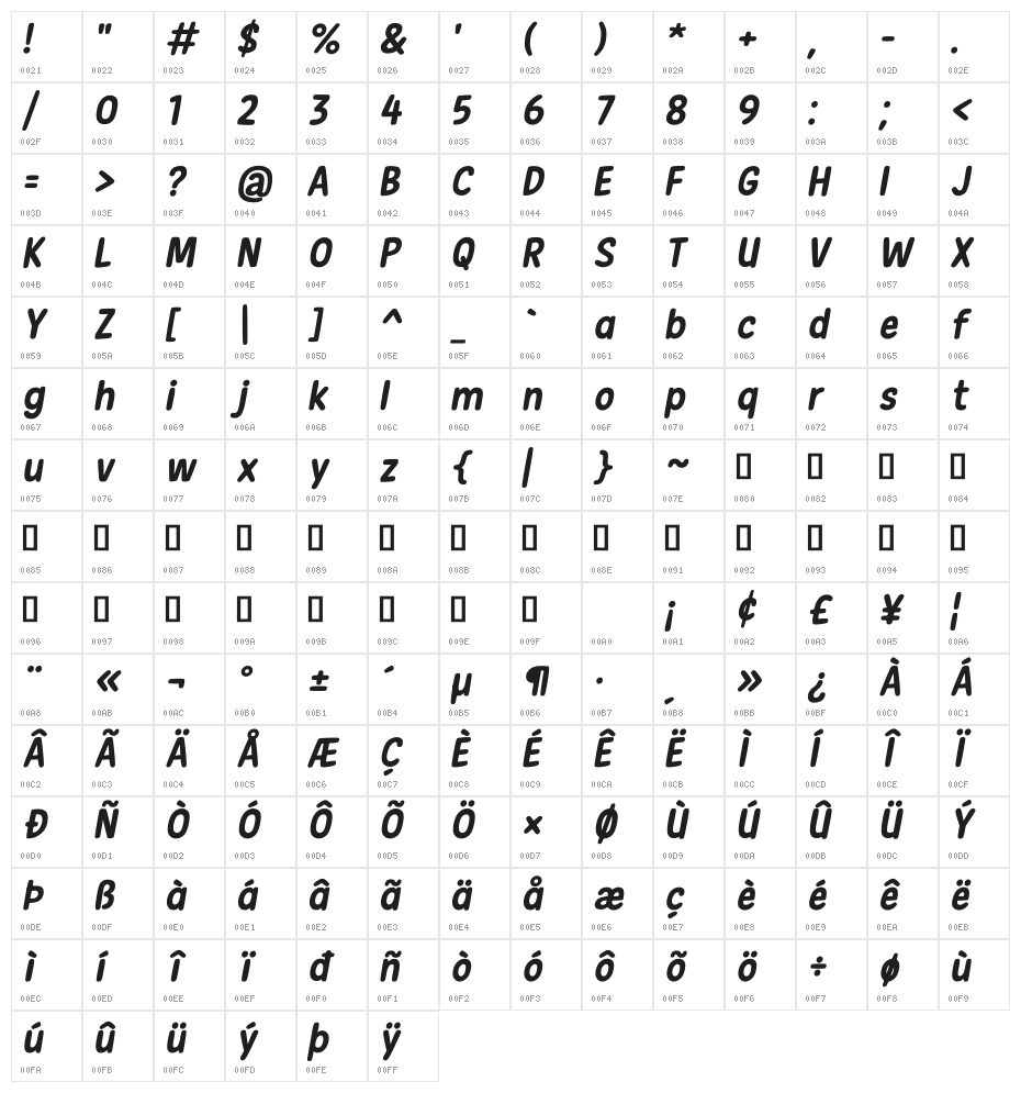 New Era Casual Bold Italic Character Map