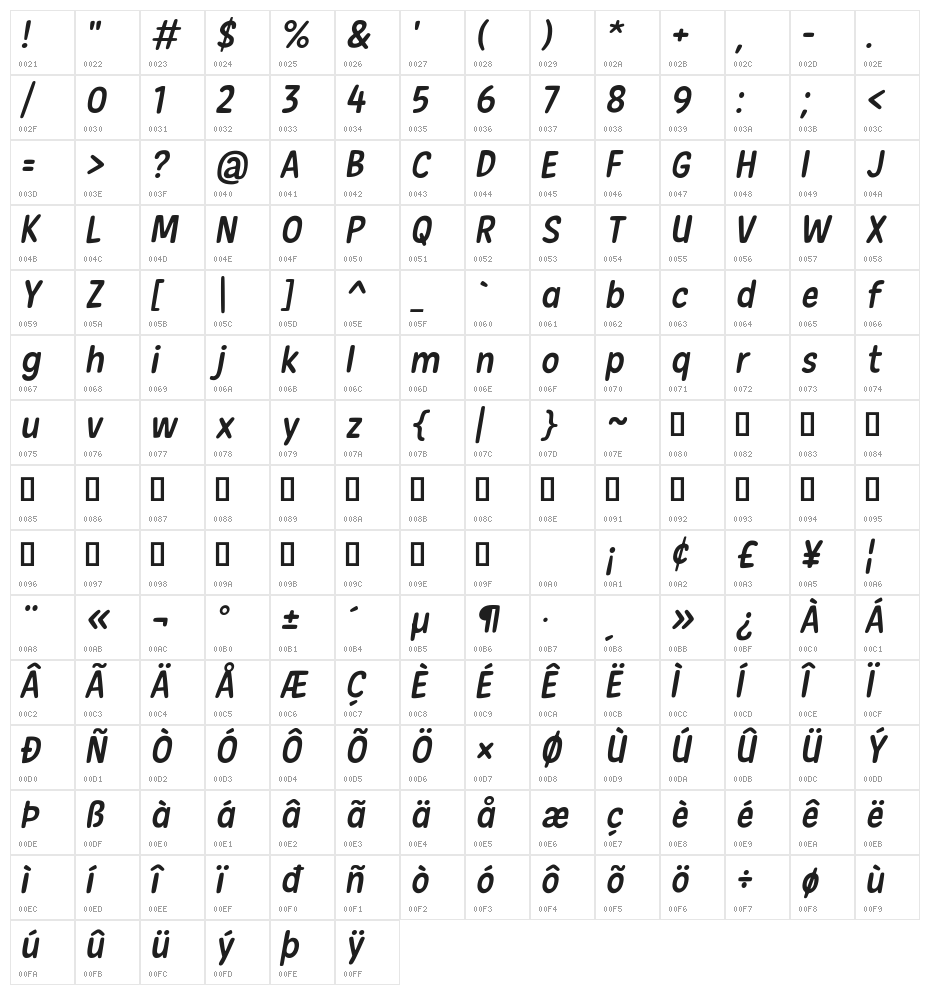 New Era Casual Italic Character Map