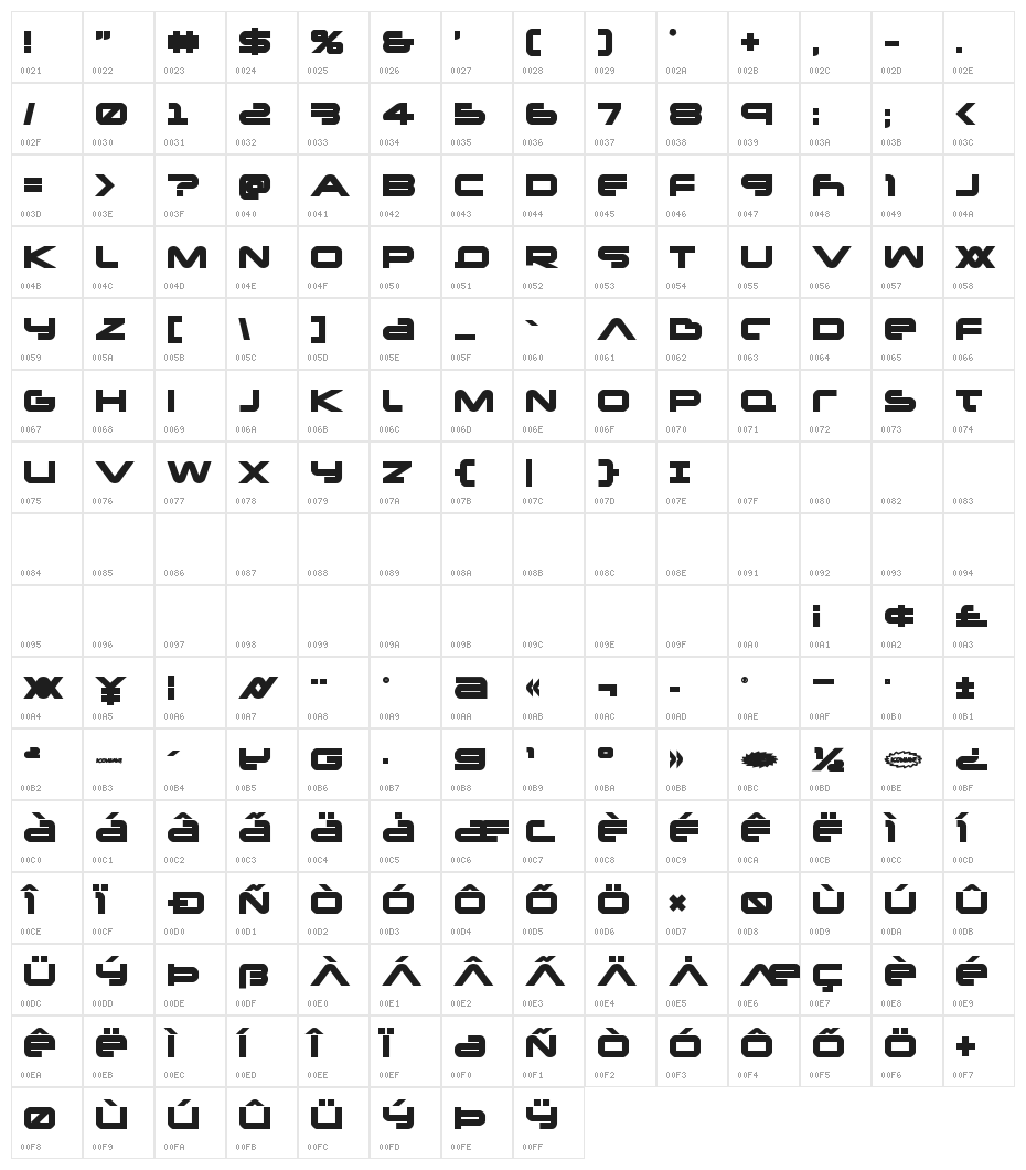 New Mars Bold Character Map