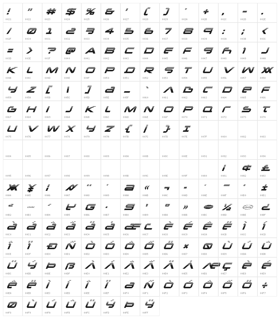 New Mars Halftone Italic Character Map