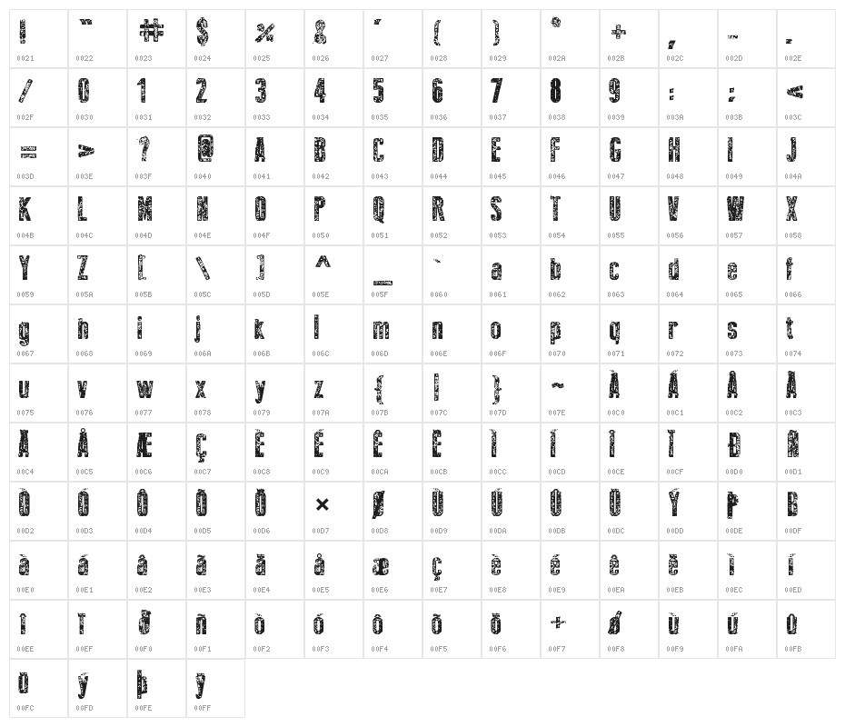 New Press Eroded Bold Character Map