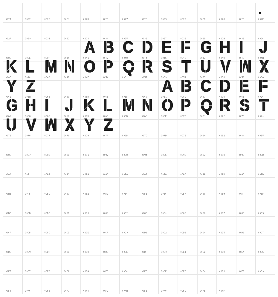 New Stencil tfb Character Map