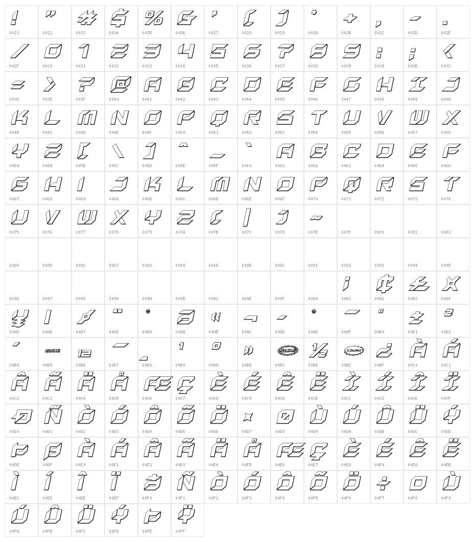 New York Escape 3D Italic Character Map