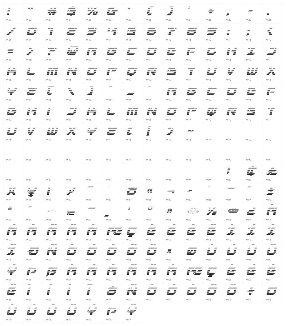 New York Escape Gradient Italic Character Map