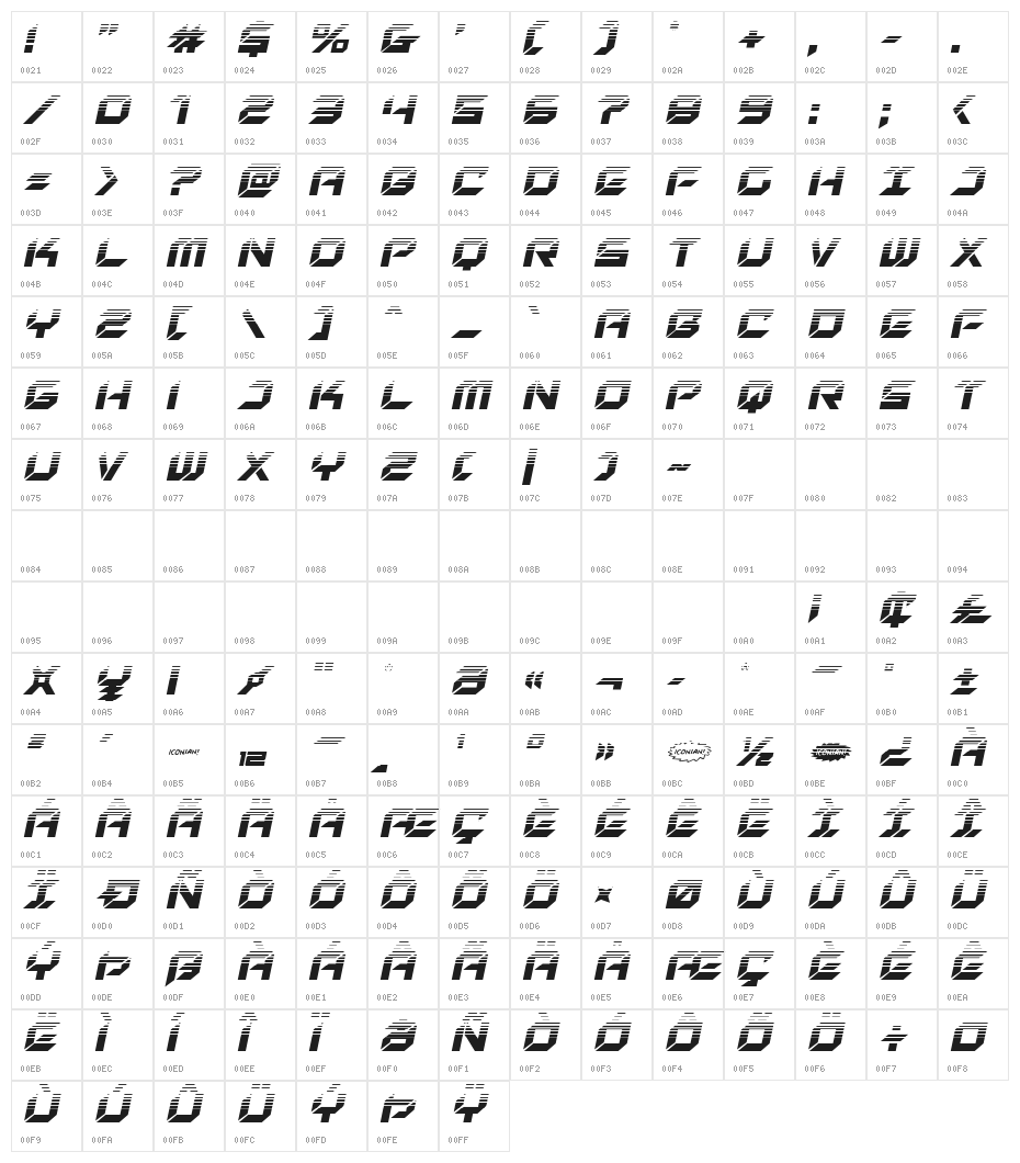 New York Escape Halftone Italic Character Map