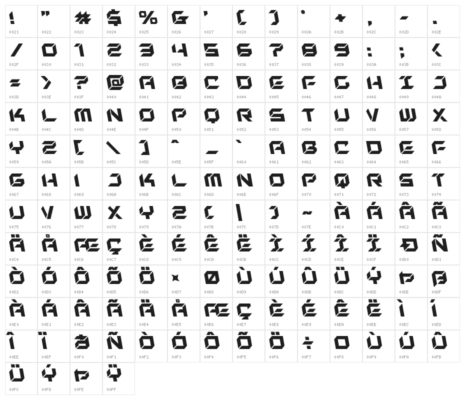 New York Escape Leftalic Character Map