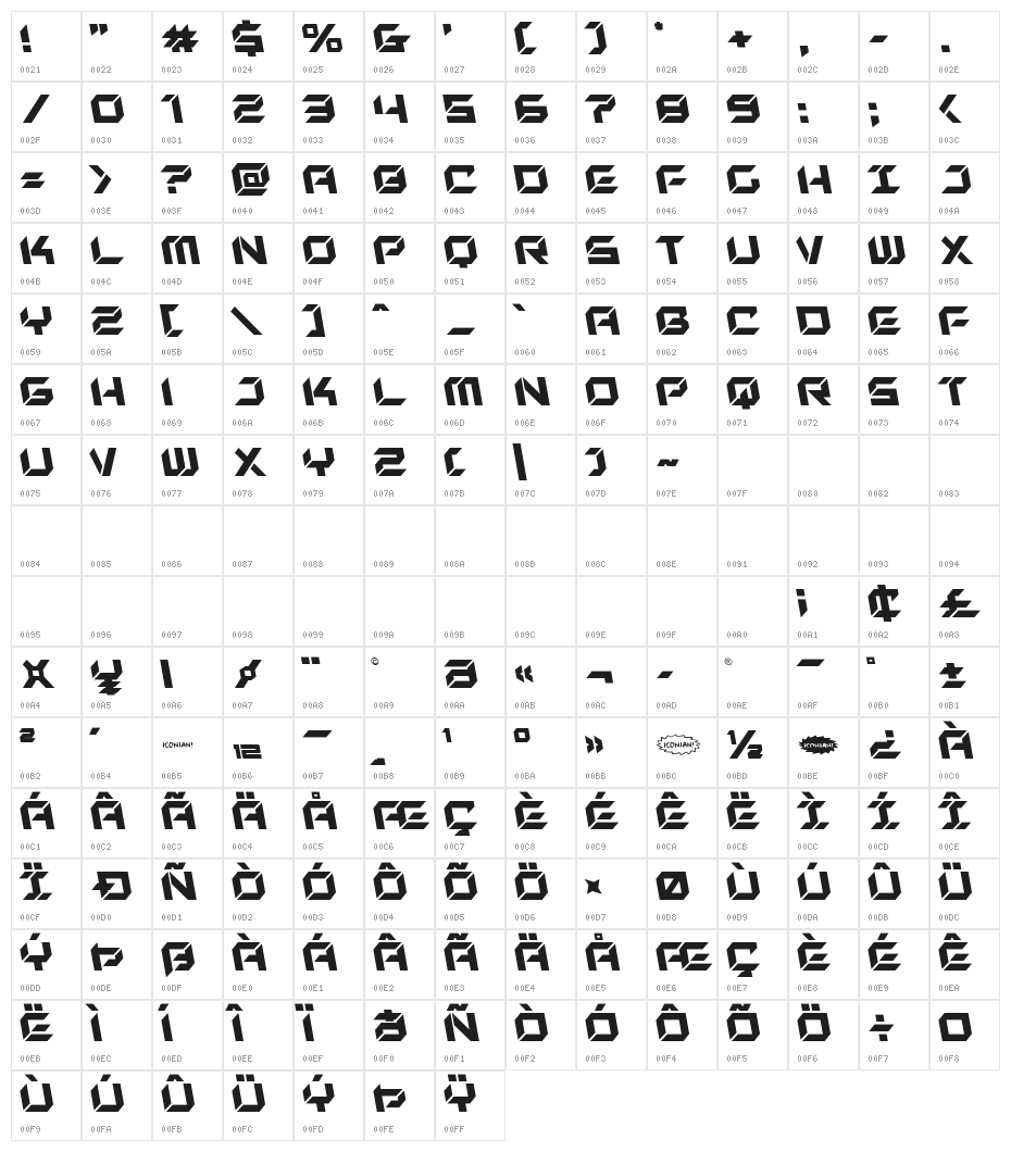 New York Escape Leftalic Character Map