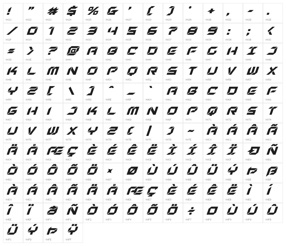 New York Escape Super-Italic Character Map