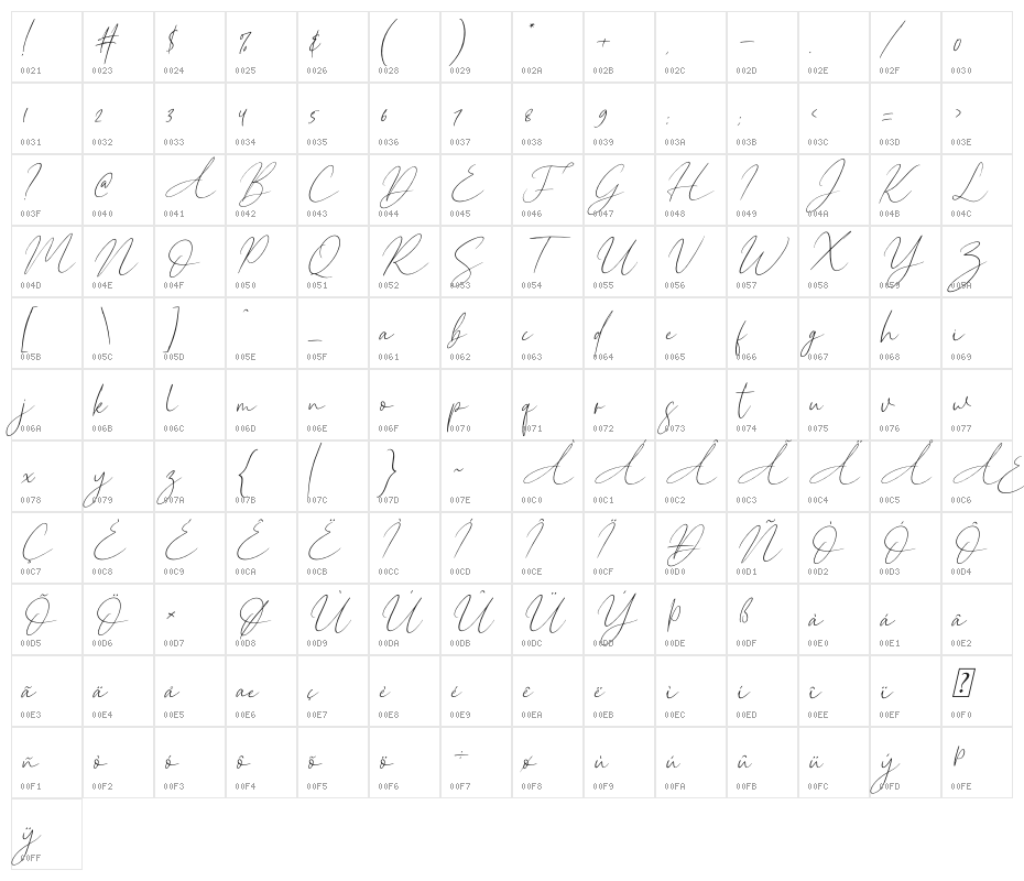 New York Signature Italic Character Map