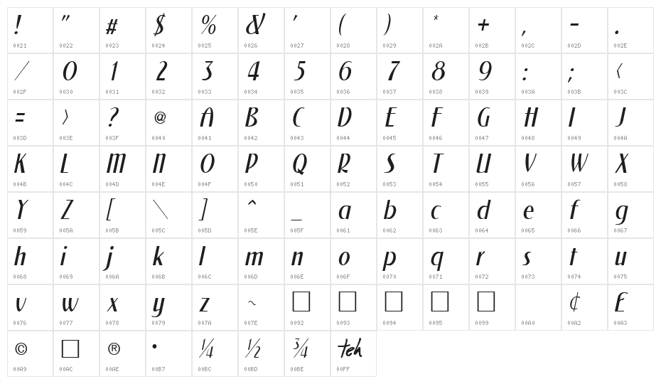 NewForumLight Italic Character Map