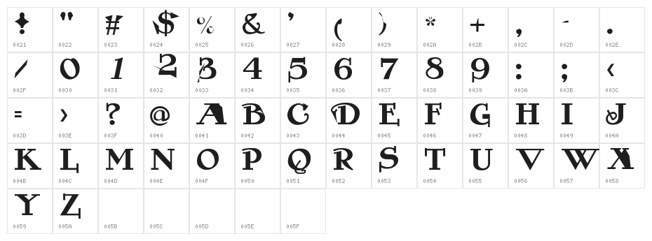 NewSymbolFont 9 Character Map