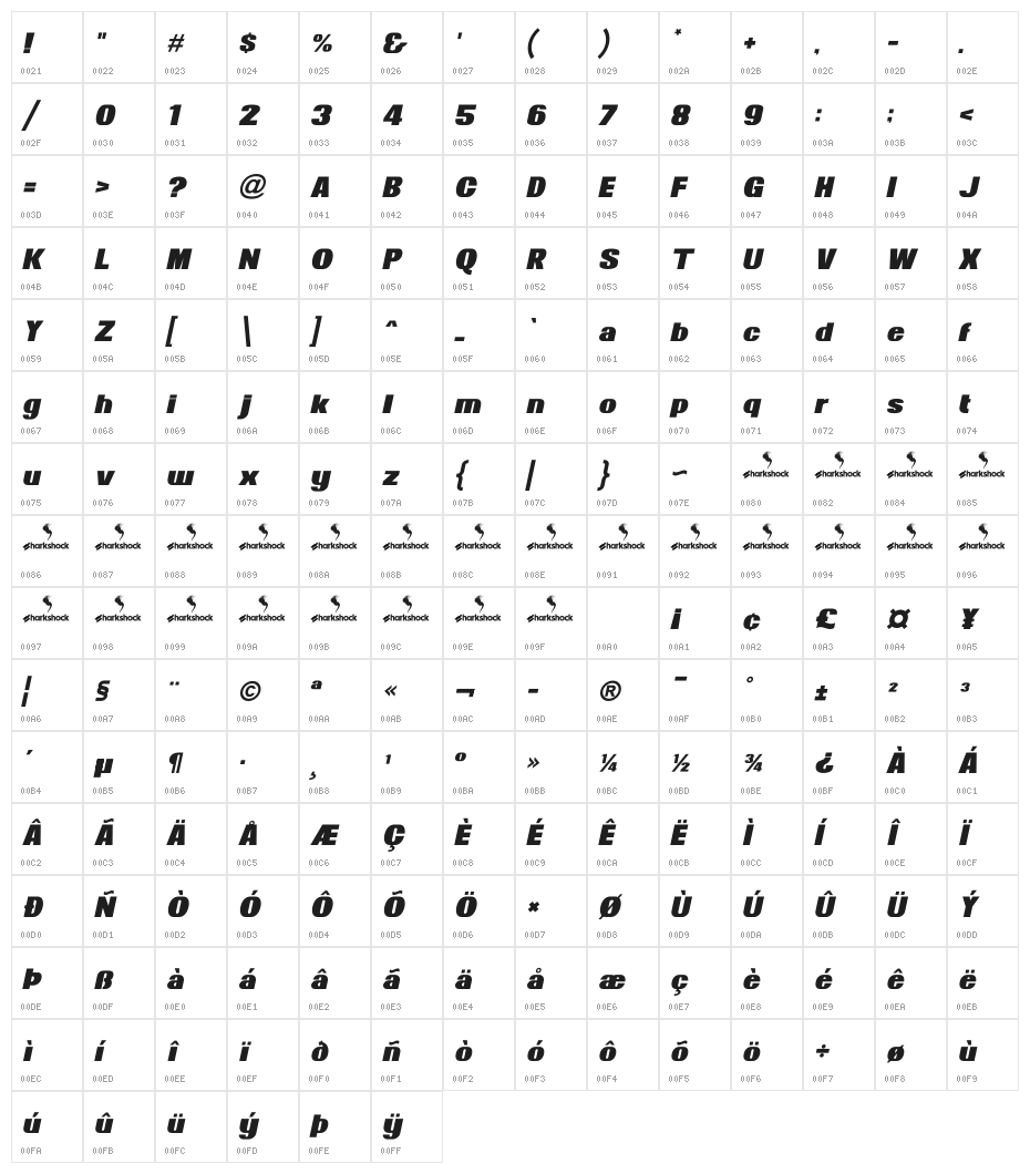 News of the World Italic Character Map