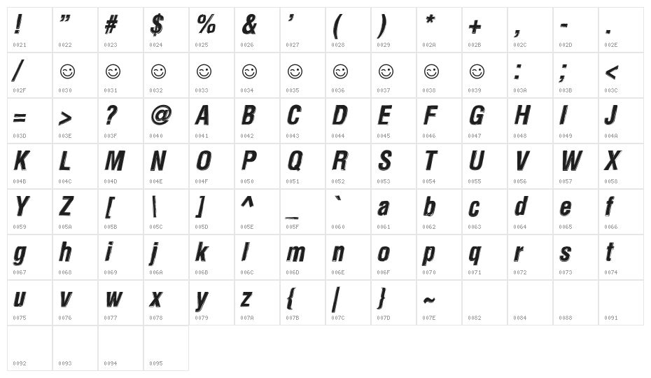 Newside FP Alternate Italic Character Map