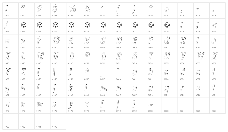 Newside FP Outline Alternate Italic Character Map