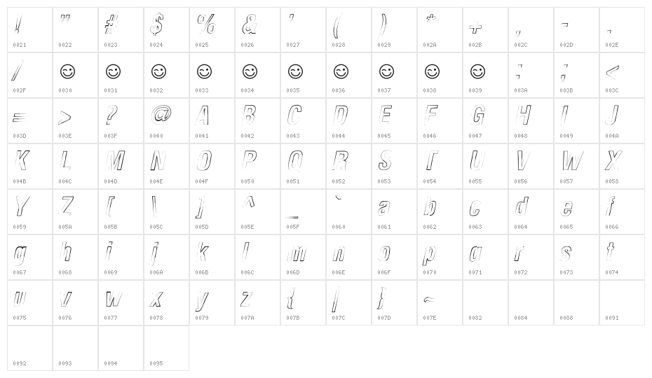 Newside FP Outline Italic Character Map