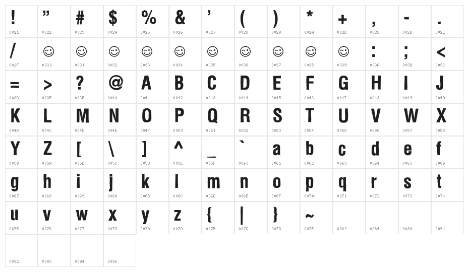 Newside FP Character Map