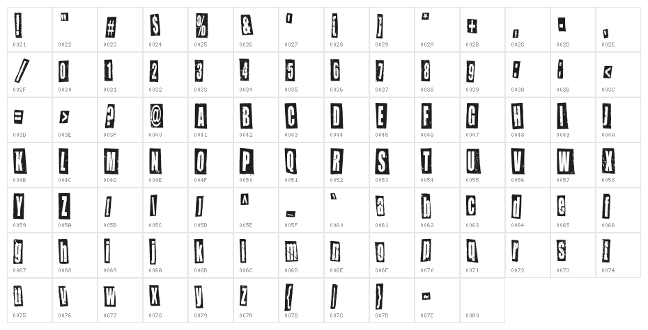 Newspaper Cutout White  Regular Character Map