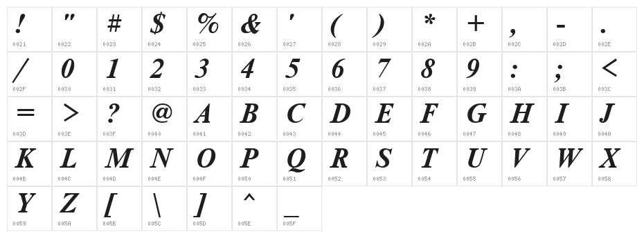 NewtonCTT BoldItalic Character Map