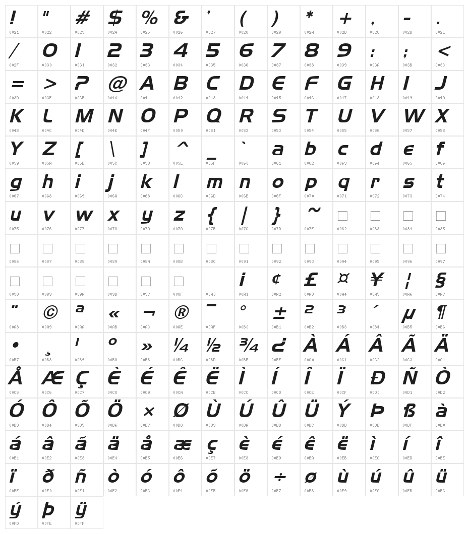 Newtown Italic Character Map