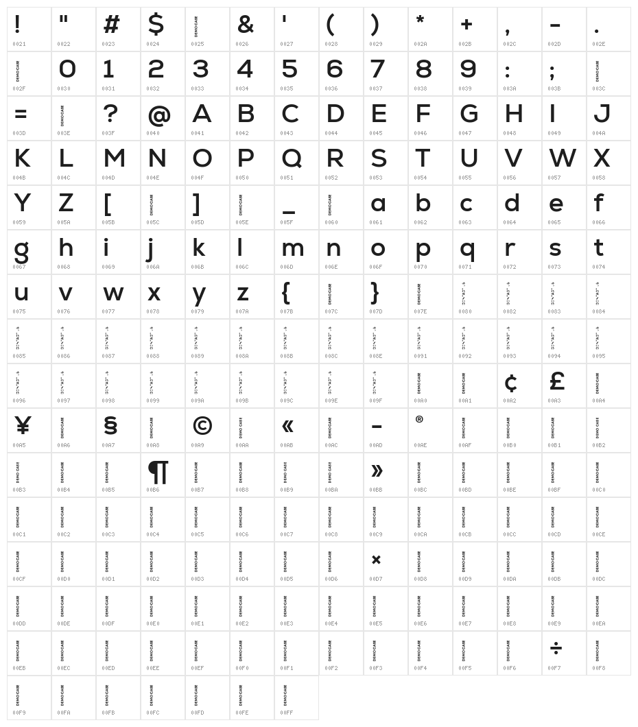 Nexa Demo Bold Character Map