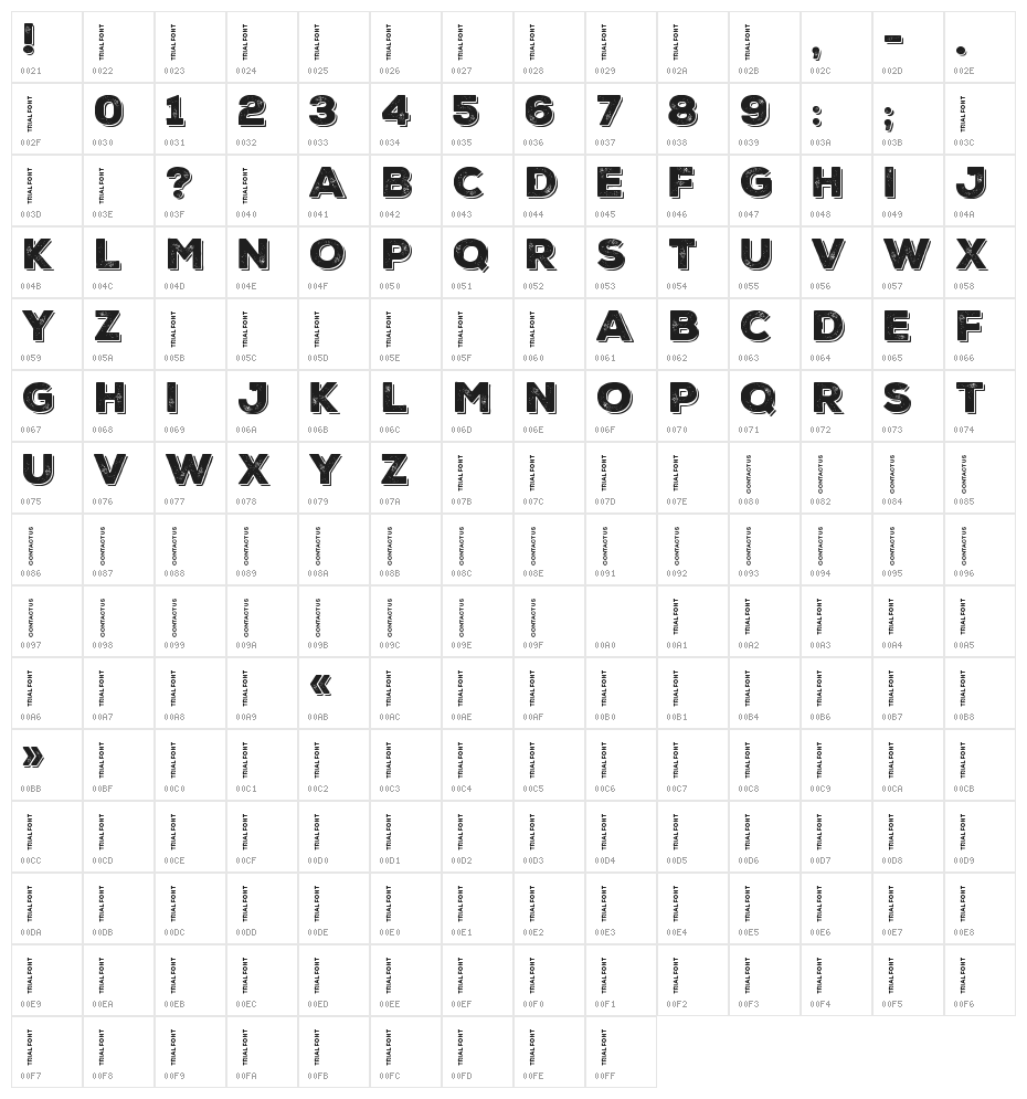 Nexa Rust Sans-Trial Black Shadow 1 Character Map