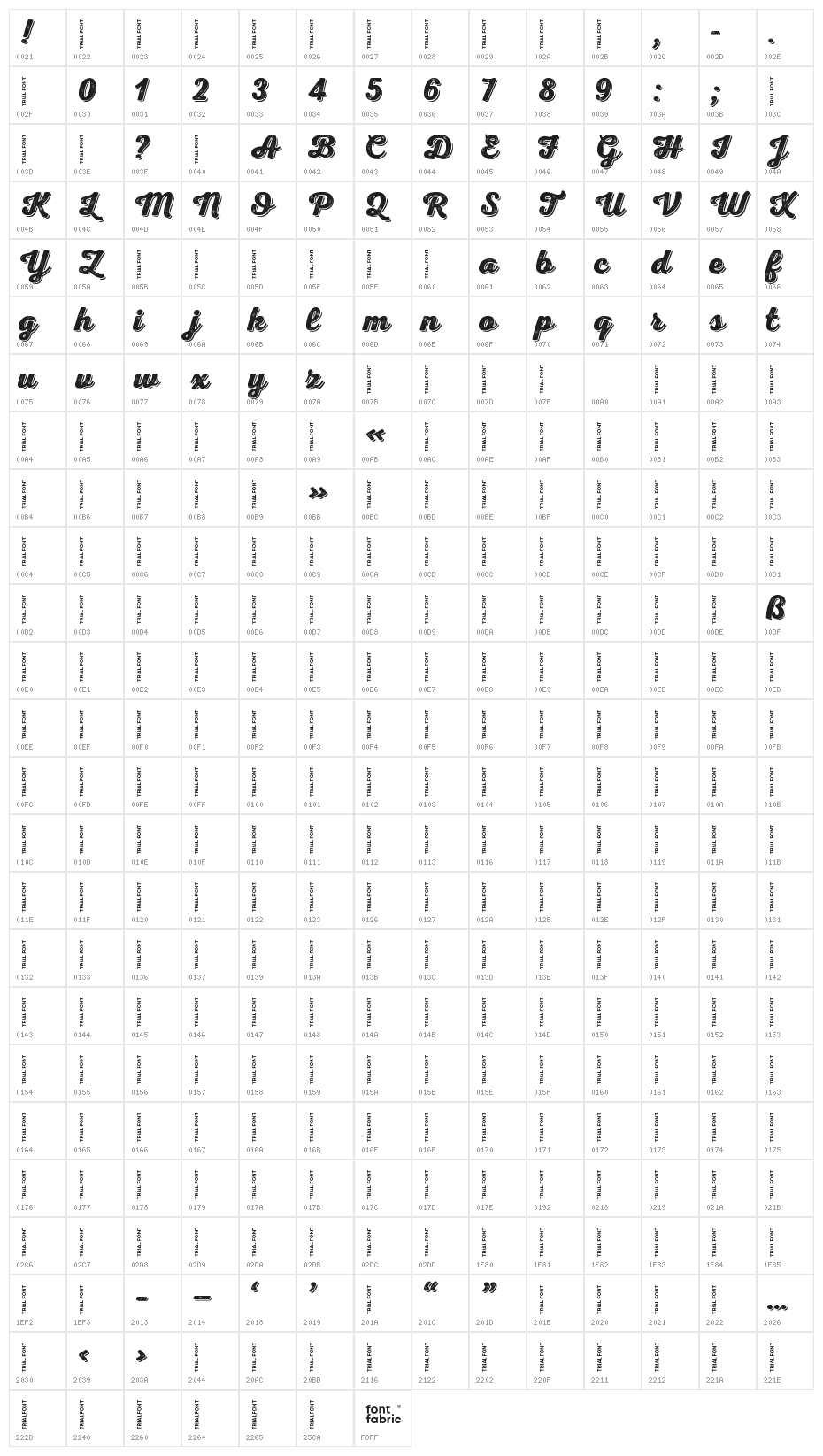 Nexa Rust Script B-Trial Shadow 2 Character Map