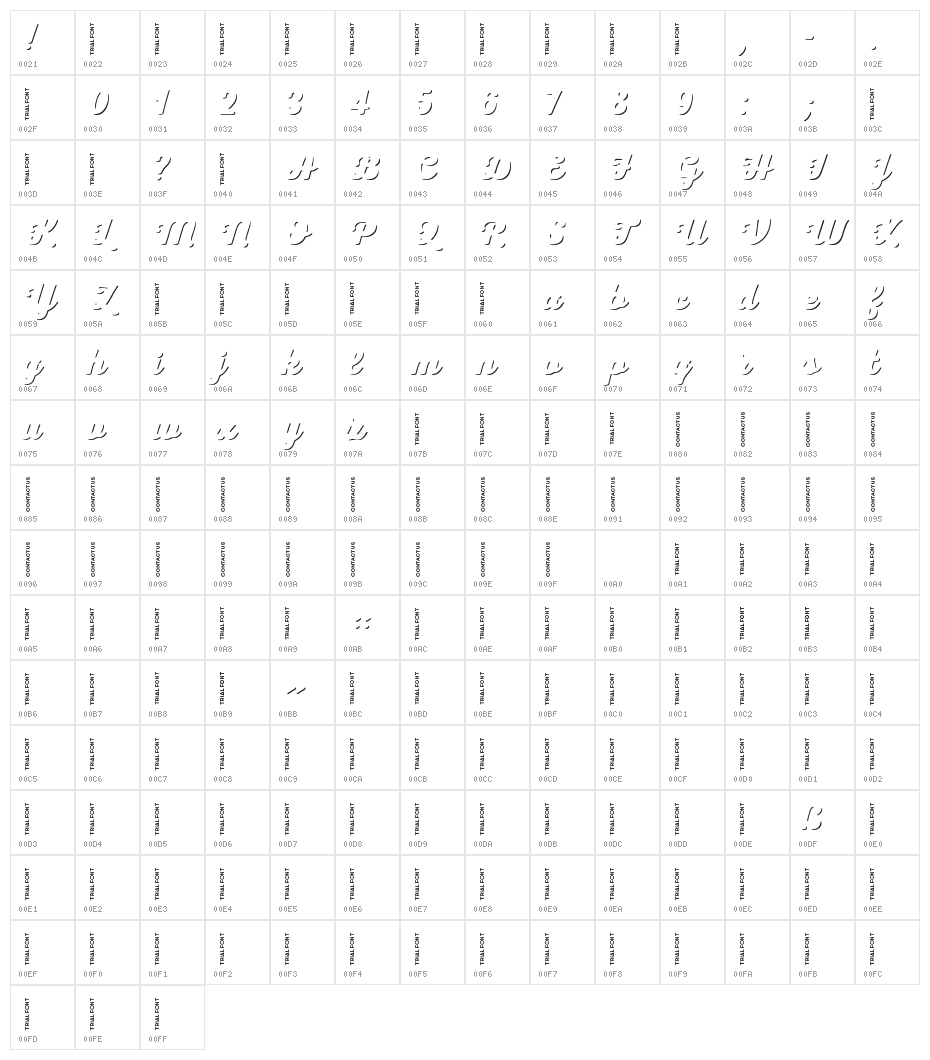 Nexa Rust Script B-Trial Shadow Character Map
