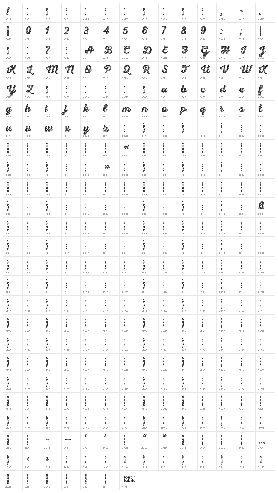 Nexa Rust Script R-Trial Shadow 4 Character Map