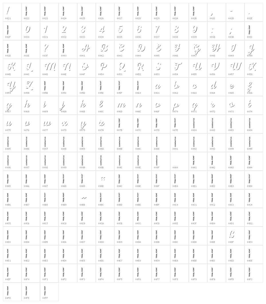 Nexa Rust Script R-Trial Shadow Character Map