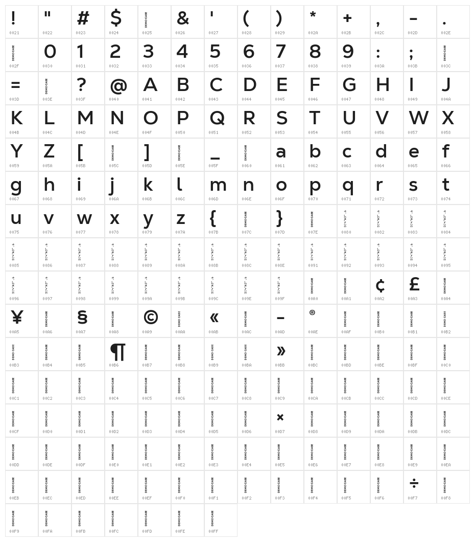 Nexa Text Demo Bold Character Map