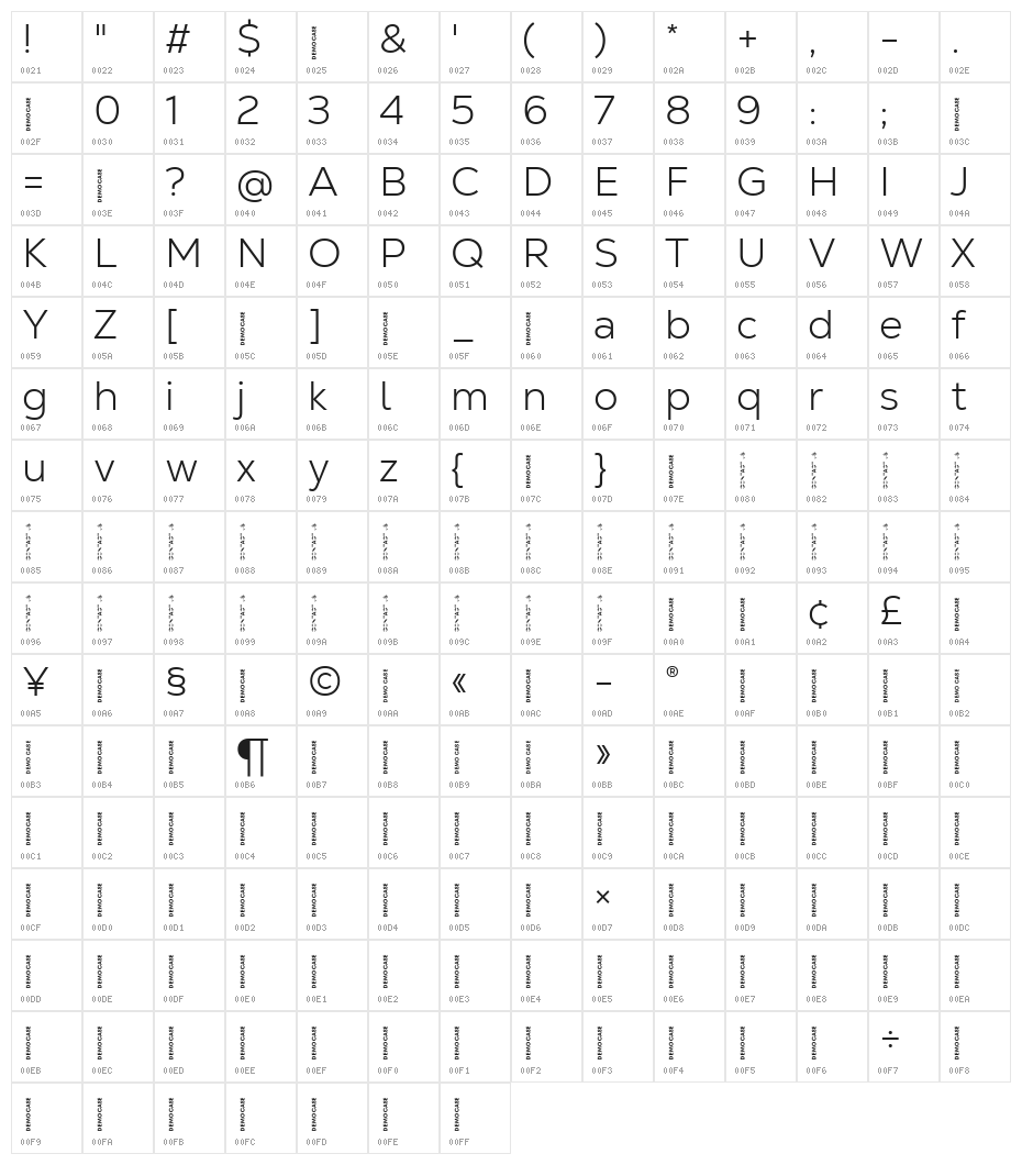 Nexa Text Demo Light Character Map