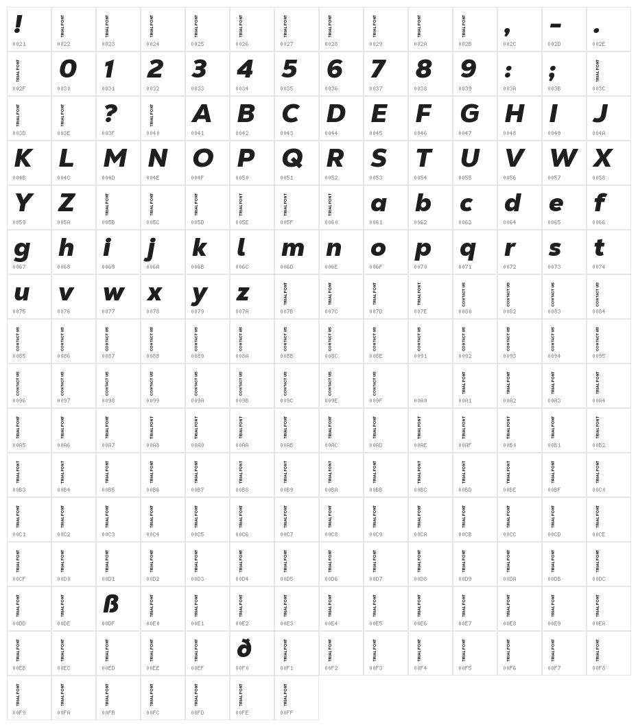 Nexa Text-Trial Black Italic Character Map