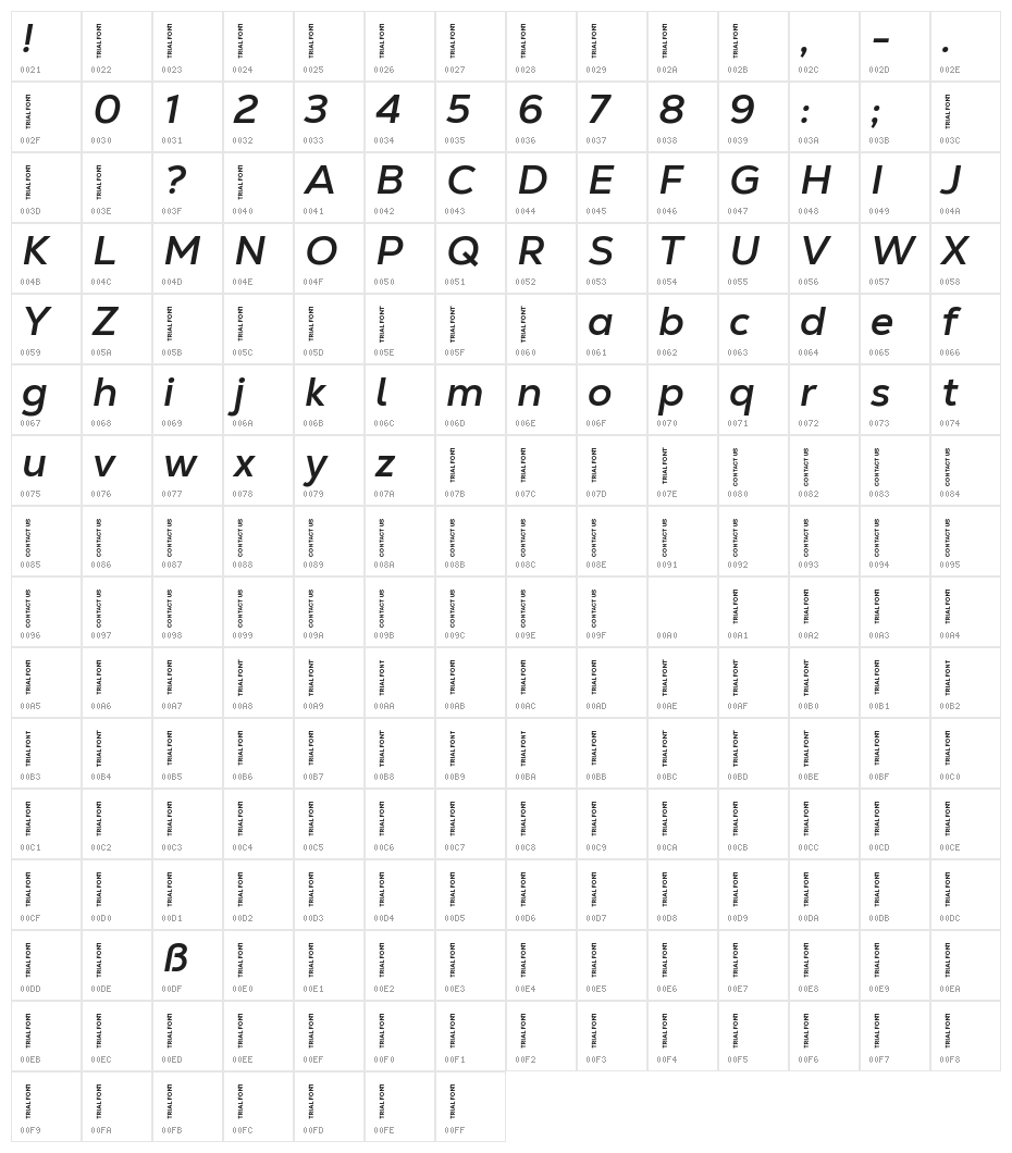 Nexa Text-Trial Bold Italic Character Map