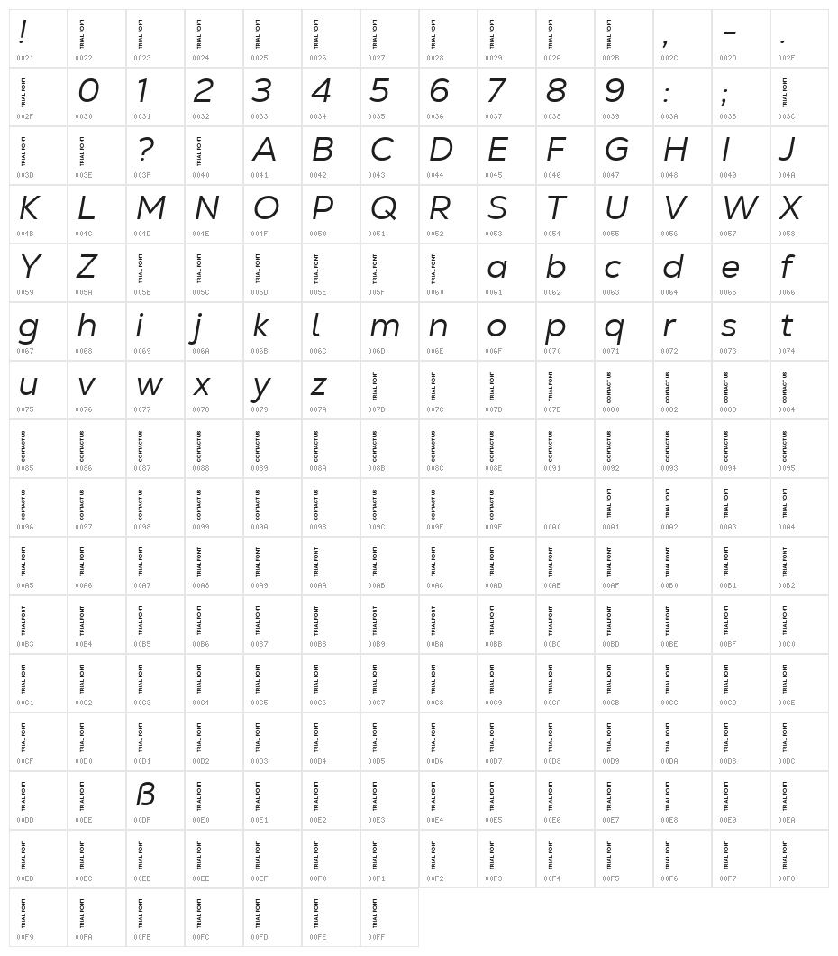 Nexa Text-Trial Book Italic Character Map