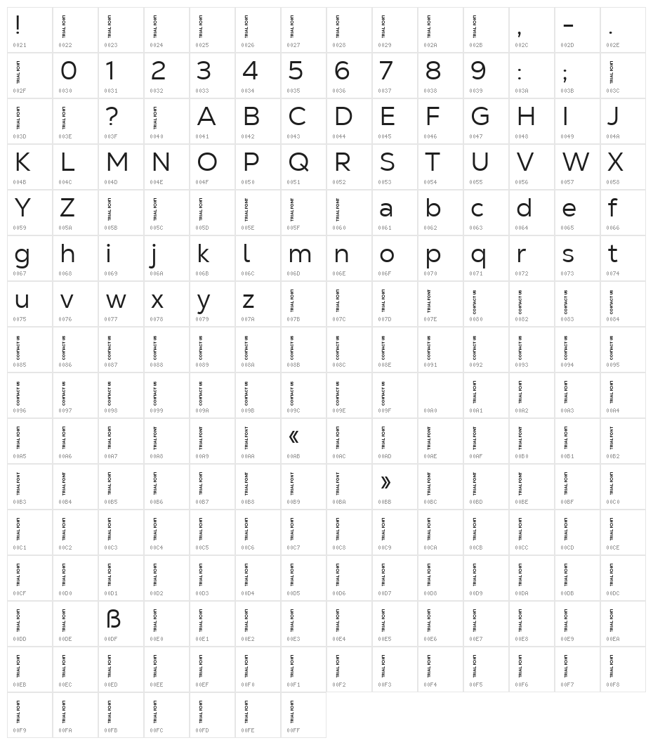 Nexa Text-Trial Book Character Map