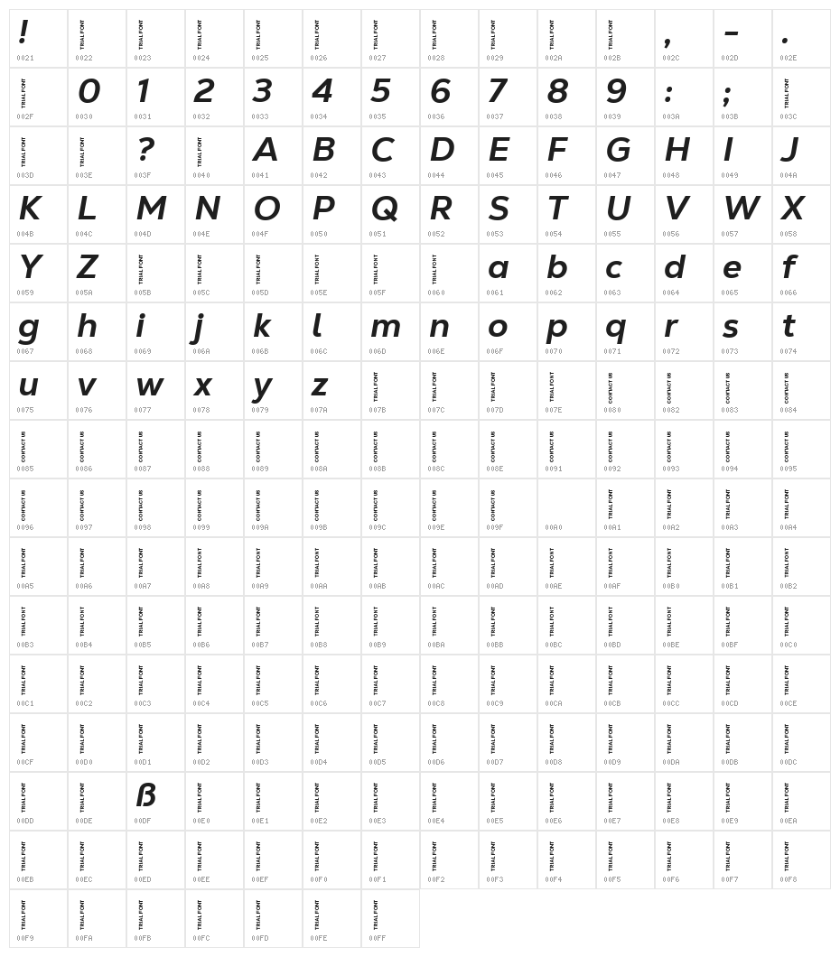Nexa Text-Trial Extra Bold Italic Character Map