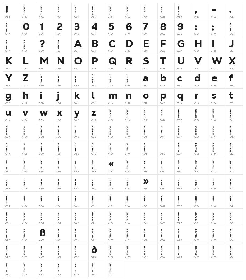 Nexa Text-Trial Heavy Character Map