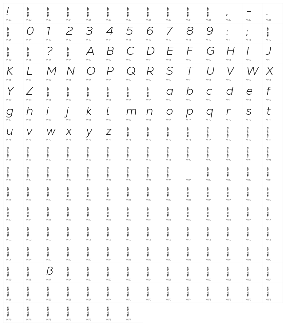Nexa Text-Trial Light Italic Character Map